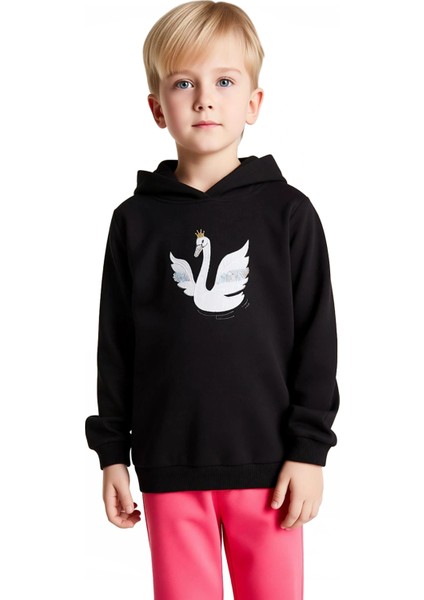 Kız Çocuk Kapüşonlu Swanlı Pamuklu Iki Parça Takım Kaliteli Şık Rahat Günlük indirimleri