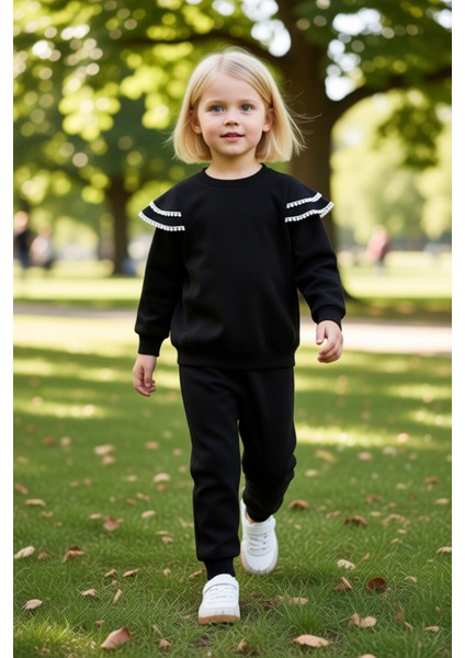 Kız Çocuk Fırfırlı Detaylı Örme Eşofman Takımı Konfor ve Şıklık Bir Arada Kaliteli Şık Rahat