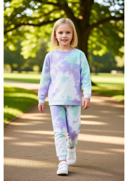 Kız Çocuk Pamuklu Batik Desenli Üst ve Alt Eşofman Takımı Kaliteli Şık Rahat Günlük