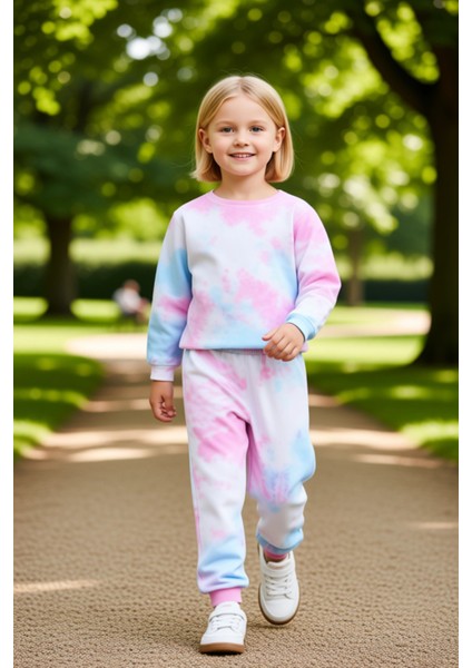 Kız Çocuk Pamuklu Batik Desenli Üst ve Alt Eşofman Takımı Kaliteli Şık Rahat Günlük