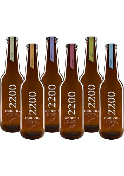 Buğz Kombucha 2200 Fermente Yeşil Çay 6'lı Set (Sade & Zencefil & Lavanta & Ananas Hibiskus & Lime Nane & Yasemin)