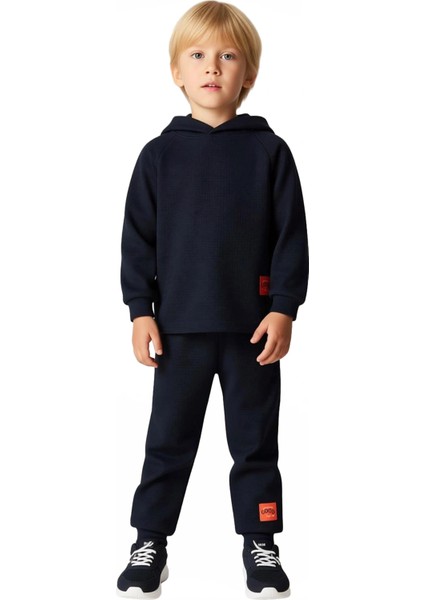 Rahat Erkek Çocuk Kapüşonlu Waffle Dokulu Eşofman Takımı Kaliteli Şık Rahat Günlük fırsatları