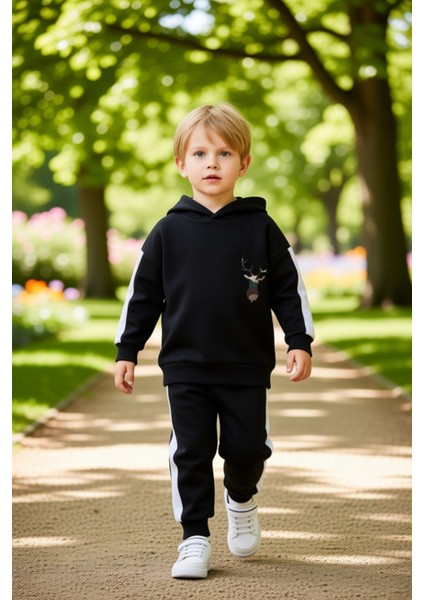 Erkek Çocuk Kapüşonlu Oversize Hayvan Figürlü Örme Takım Kaliteli Şık Rahat Günlük