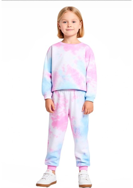 Kız Çocuk Pamuklu Batik Desenli Üst ve Alt Eşofman Takımı Kaliteli Şık Rahat Günlük fırsatları