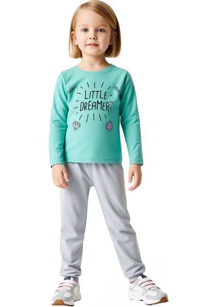 Kız Çocuk Pamuklu Bisiklet Yaka Uzun Kollu Slogan Baskılı Alt Üst Takım Kaliteli Şık Rahat fırsatları