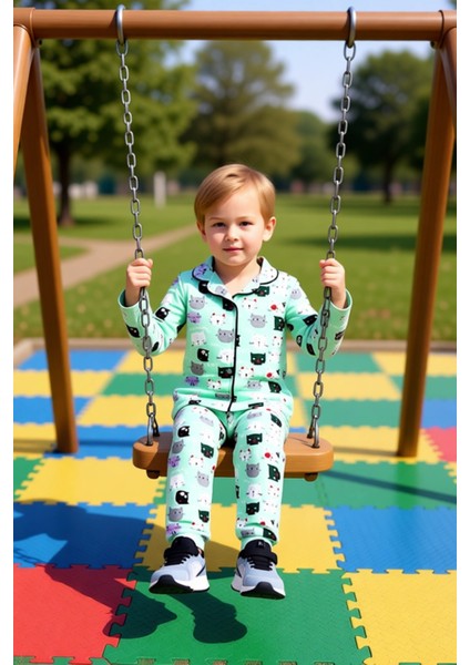 Çocuklar Için Sevimli Kedi Desenli Uzun Kollu Pijama Takımı Kaliteli Şık Rahat modelleri