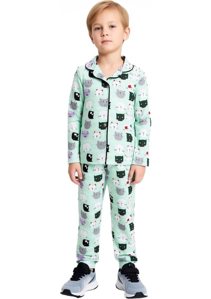 Çocuklar Için Sevimli Kedi Desenli Uzun Kollu Pijama Takımı Kaliteli Şık Rahat fırsatları