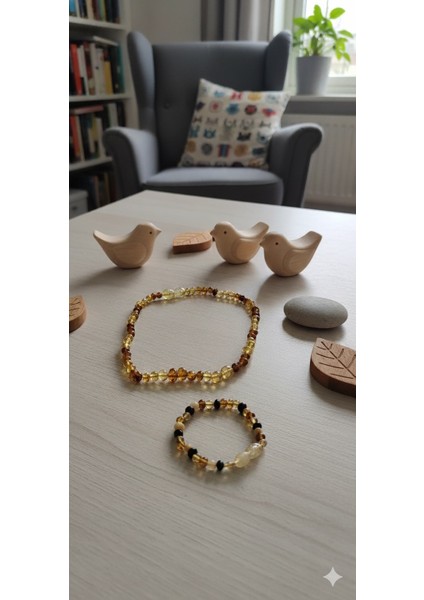 Kehribar Bebek Diş Çıkarma Bileklik ve Kolye Seti – Doğal Baltık Kehribar, Huzur ve Denge Sağlayan El Yapımı Taş Set modelleri