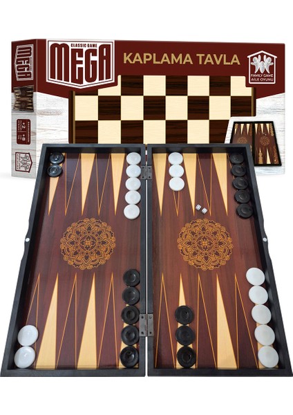 Beach Ahşap Kaplama Manyetik Kapak Plastik Pullu Büyük Boy Tavla Takımı