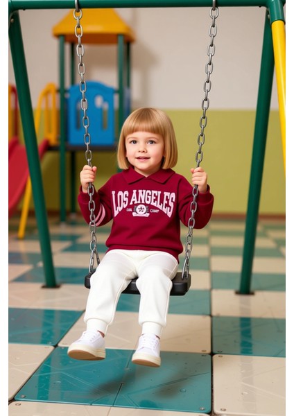 Kız Çocuk Pamuklu Polo Yaka Slogan Baskılı Oversize Örme Alt Üst Takım Kaliteli Şık Rahat modelleri