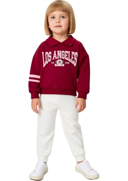 Kız Çocuk Pamuklu Polo Yaka Slogan Baskılı Oversize Örme Alt Üst Takım Kaliteli Şık Rahat fırsatları