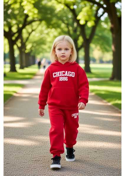 Chicago 1886 Kapüşonlu Oversize Sweatshirt ve Eşofman Altı Takımı Erkek Çocuk Kaliteli Şık