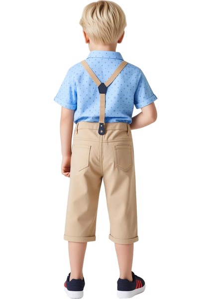 Erkek Çocuk Pamuklu Papyonlu Gömlek ve Şort Takımı Askılı Kaliteli Şık Rahat Günlük indirimleri