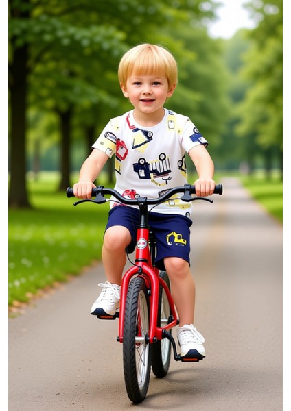 Erkek Çocuk Inşaat Makinesi Desenli Pamuklu Kısa Kollu Tişört ve Şort Takımı Kaliteli Şık Rahat fiyatları