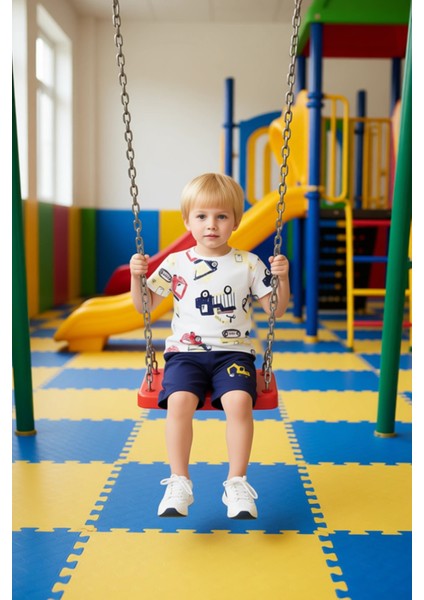 Erkek Çocuk Inşaat Makinesi Desenli Pamuklu Kısa Kollu Tişört ve Şort Takımı Kaliteli Şık Rahat modelleri