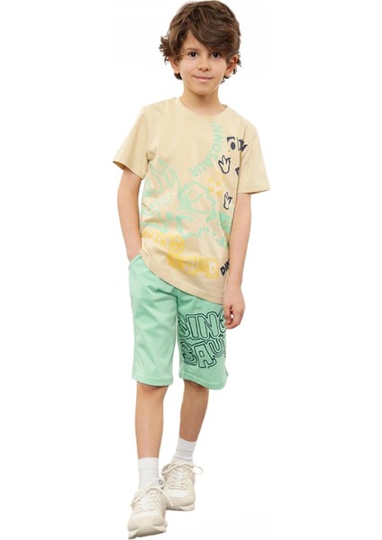 Erkek Çocuk Dinozor Temalı Pamuklu Tişört ve Şort Takımı Kaliteli Şık Rahat Günlük fırsatları