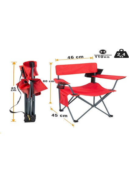 Camper Katlanabilir Kamp Piknik Sandalyesi Kırmızı