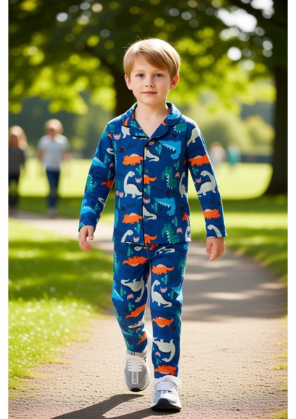 Erkek Çocuk Pijama Takımı Dinozor Baskılı Uzun Kollu Yumuşak Dokulu Kaliteli Şık Rahat modelleri