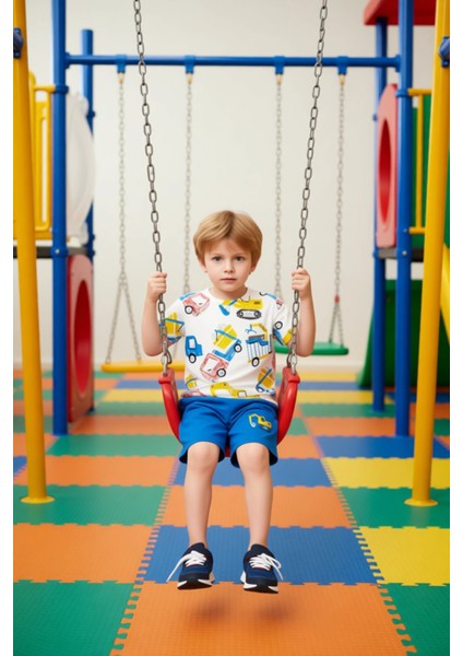 Erkek Çocuk Pamuk Karışımlı Kısa Kollu Tişört ve Şort Takımı Kaliteli Şık Rahat