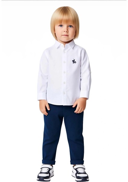 Çocuklar Için Hakim Yaka Nakışlı Gömlek ve Esnek Bel Dokuma Pantolon Takımı Kaliteli Şık Rahat fiyatları