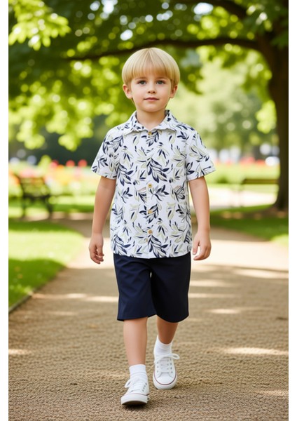Erkek Çocuk Pamuklu Dokuma Gömlek ve Şort Takımı Yazlık Şıklık Kaliteli Şık Rahat