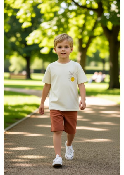 Erkek Çocuk %100 Pamuklu Bisiklet Yaka Kısa Kollu Tişört ve Şort Takımı Kaliteli Şık Rahat