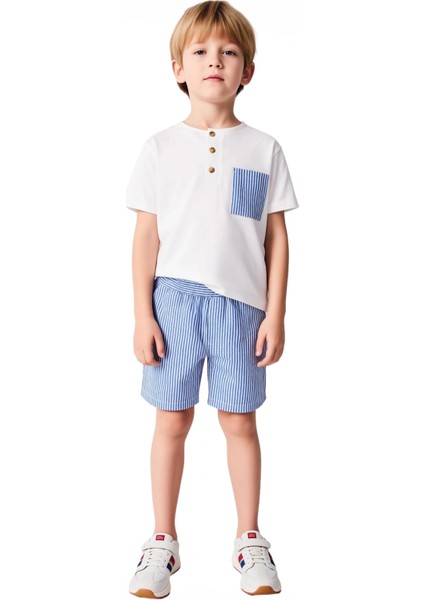 Erkek Çocuk Bisiklet Yaka Cep Detaylı Örme T Shirt ve Şort Takımı Kaliteli Şık Rahat fırsatları