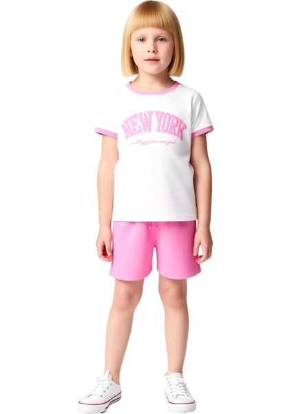 Kız Çocuk %100 Pamuk Rahat Slogan Baskılı Kısa Kollu Üst ve Şort Takımı Kaliteli Şık Rahat fırsatları