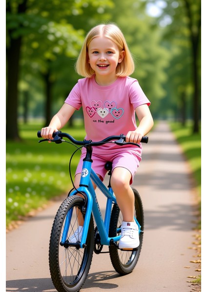 Kız Çocuk %100 Pamuklu Nakışlı Kalp Baskılı Kısa Kollu Üst ve Şort Takımı Kaliteli Şık Rahat fırsatları