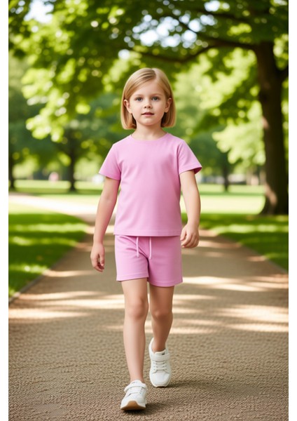 Kız Çocuk Regular Kalıp Örme Şortlu Bisiklet Yaka Üst Seti Kaliteli Şık Rahat modelleri