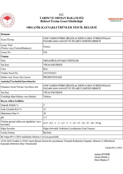 Proxın Potash 25 kg – %25 Potasyum Oksit (K₂o) + %5 Organik Madde Içeren Granül Gübre fiyatları