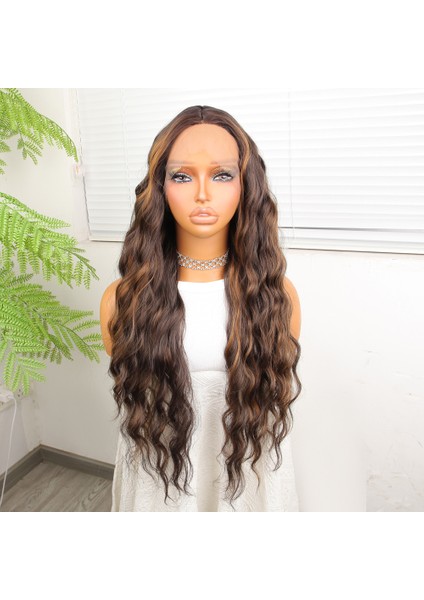 Kahverengi Balköpüğü Işıltılı Su Dalgalı Tül Peruk