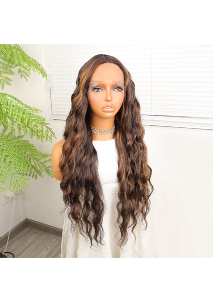 Kahverengi Balköpüğü Işıltılı Su Dalgalı Tül Peruk modelleri