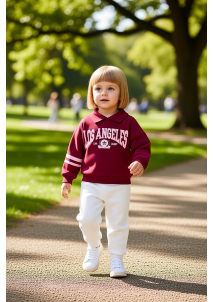 Kız Çocuk Polo Yaka Slogan Baskılı Oversize Pamuklu Örme Takım Kaliteli Şık Rahat modelleri