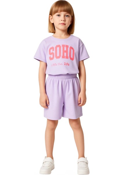 Kız Çocuk Pamuklu Slogan Baskılı Rahat Kesim Kısa Kollu Takım Kaliteli Şık Rahat fırsatları