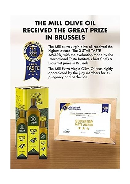 The Mill Natürel Sızma Zeytinyağı 5 L Teneke (4'lü Paket) - Soğuk Sıkım - Yeni Hasat -%100 Doğal - Uluslararası Lezzet Enstitüsü Üstün 3 Yıldız Lezzet Ödülü - Salata/yemeklere Uygun - Asitlik ≤%0,8