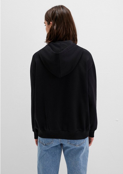 Mavi Logo Baskılı Kapüşonlu Fermuarlı Siyah Sweatshirt 1S10178-900