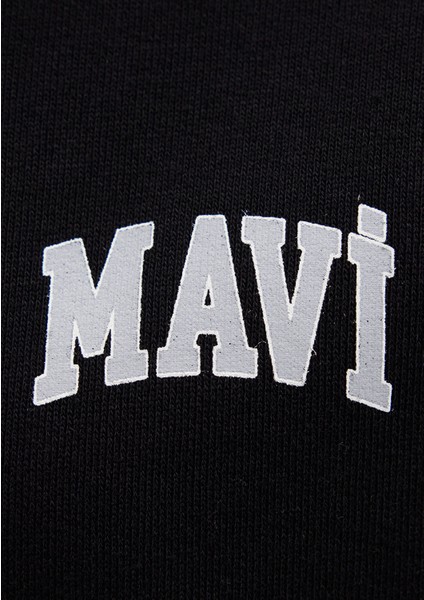 Mavi Logo Baskılı Kapüşonlu Fermuarlı Siyah Sweatshirt 1S10178-900