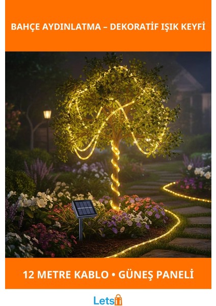 Güneş Enerjili 12 Metre Bahçe Aydınlatma IP65 Su Geçirmez