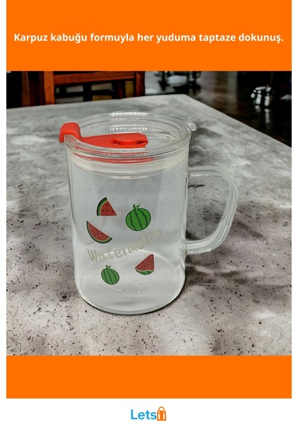 Karpuz Tasarımlı Cam Pipetli Şık Kupa Bardak 400 ml fiyatları