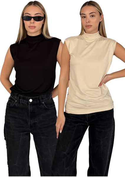 Kadın Sıfır Kol Boğazlı Body 2'li Set