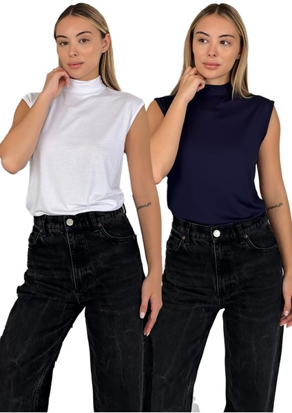 Kadın Sıfır Kol Boğazlı Body 2'li Set