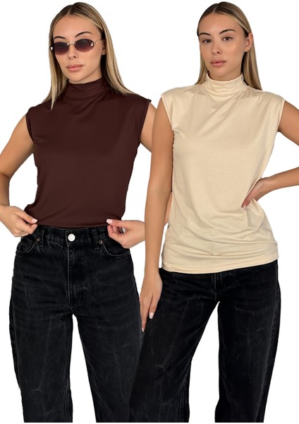 Kadın Sıfır Kol Boğazlı Body 2'li Set