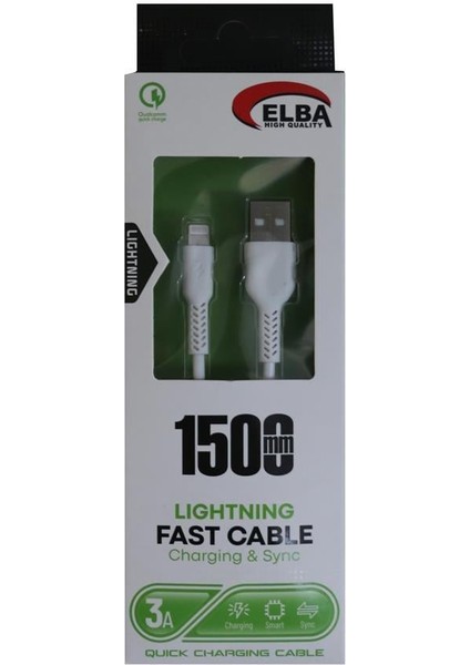 ELB36-L1 1,5mt Micro Beyaz 3A Hızlı Şarj Kablosu