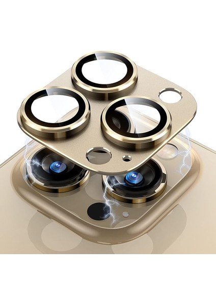 iPhone 11/12 Mini Için Tek Parça Darbeye Dayanıklı Kamera Lens Koruyucu, Gece Çekim Modu Uyumlu, Hd Alüminyum Alaşım Çerçeveli 9h Sertliğinde Temperli Cam (Gold)