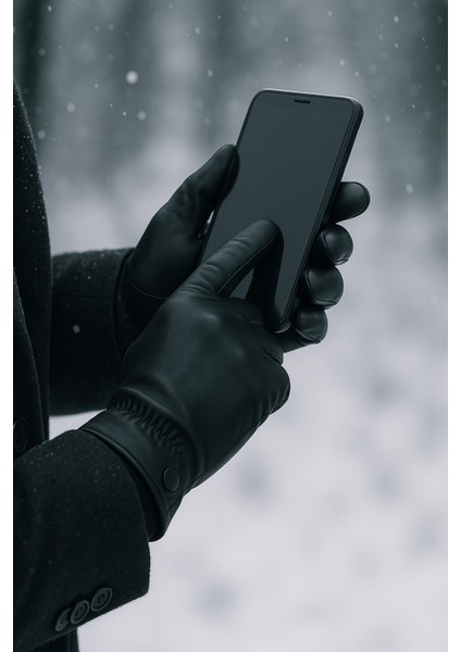 Suni Erkek Suni Deri Dokunmatik Uyumlu Polar Içli Eldiven