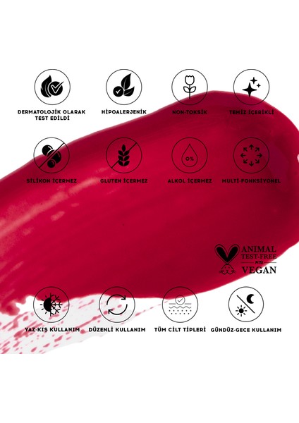 Allık Ruj Göz Farı Glow Tint Deep Red | Nemlendirici Makyaj | 501 Kırmızı | Hyaluronik Asit Peptit