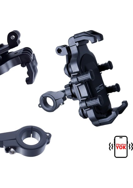 CT-M10 Telefon Tutucu Titreşim Önleyici Motosiklet Gidon Ayna Montajlı 8 Pençeli Sabitleme Siyah modelleri
