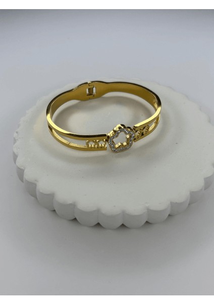 Büyük ve Küçük Taşlı Çiçekli Gold Kelepçe fiyatları