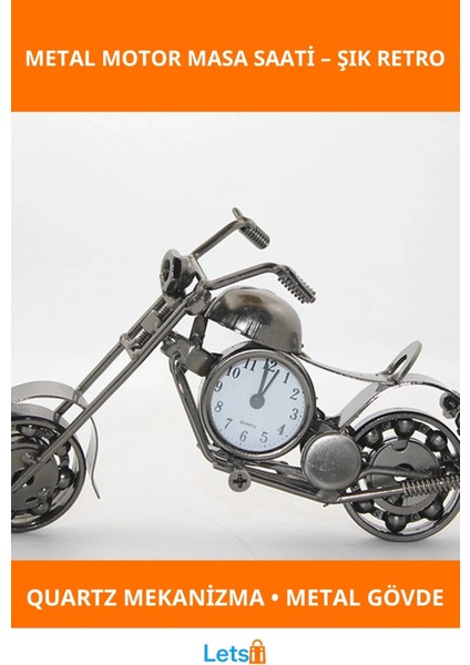 Retro Tasarım Metal Motor Quartz Masa Saati